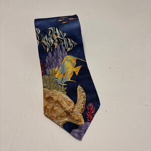 Rainforest Cafe Silk Tie Ocean Sea Turtle Fish Novelty Mens Blue Necktie
